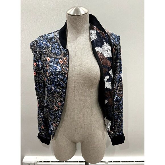 Joe's Jeans Reversible Floral and Sequin Silk Bomber Jacket Size M - Picture 6 of 10
